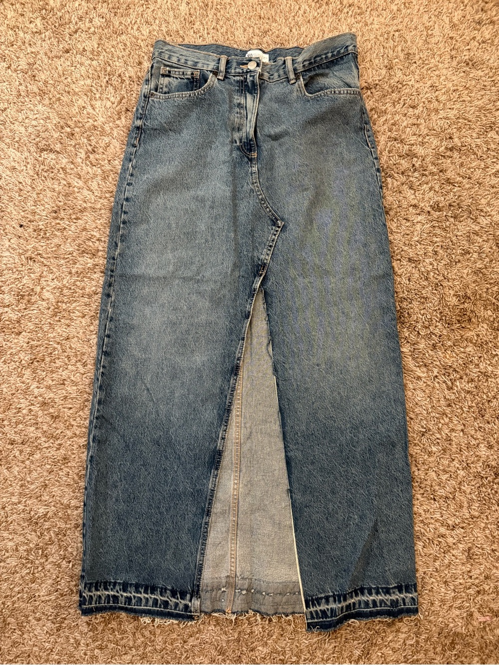 Zara Blue Denim Maxi Skirt with Front Center Slit